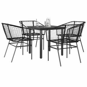 Juego de comedor de patio de 5 piezas de ratán sintético negro con colección de muebles de jardín de vidrio - Product Image 1