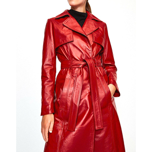 Manteau long en cuir marron pour femme, très prisé, design haut de gamme, respirant et anti-éclaboussures, personnalisable, idéal pour l'hiver - Product Image 6