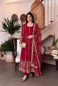 Latest Design Wedding Bridal Indian Traditional EthnicWear Georgette Embroidered Anarkali Dress at Best Wholesale Price Supplier - Product Image 1