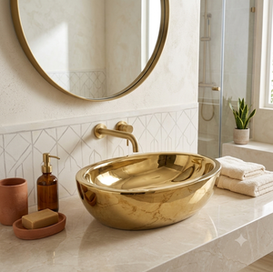 Lavabo Ovalado de Latón Pulido para Baño con Interior Dorado Liso y Elegante Forma Redonda para Hoteles de Lujo y Spas, Venta al Por Mayor para Exportación - Product Image 2
