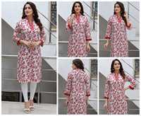 Tunique pour femmes, style vintage, imprimé floral rouge, col mandarin, coupe droite, vêtements ethniques décontractés, robe indienne pour femmes, séchage rapide