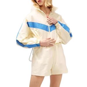 Ensemble de jogging de sport personnalisé 2025 pour femmes Survêtement zippé Coupe-vent en nylon coupe-vent Stand Zipper Color Block Style décontracté - Product Image 1