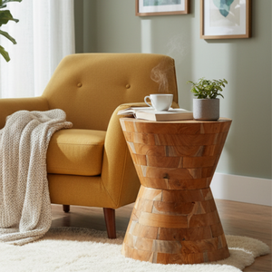 Table d'appoint ARTERRA Luxury Hourglass, style rustique, motif grain naturel, meubles de salon, teck fait main - Product Image 4