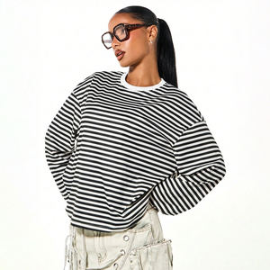 Camiseta de Mujer con Cuello Redondo y Rayas, Manga Larga, Estilo Casual y Moderno para Primavera/Verano 2026 - Product Image 1