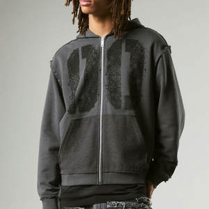 Sweat à capuche polaire streetwear pour homme, haute qualité OEM, 100% coton, grande taille, uni, coupe oversize, brodé, perlé, coupe-vent - Product Image 1