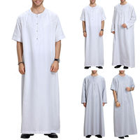 Túnica Blanca de Algodón para Hombre, Manga Corta, Largo hasta el Suelo, Cuello Redondo, Túnica Modesta, Ropa Islámica para Oración, Estilo de Oriente Medio