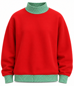 Suéter de Punto para Mujer, Cuello Alto, Diseño a Cuadros Rojos, Logotipo Frontal, Corte Regular, Algodón, Invierno - Product Image 6