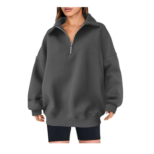 Pull molletonné ample à col montant et demi-zip pour femme, coupe oversize, en tissu éponge, coupe-vent, idéal pour l'hiver - Product Image 5