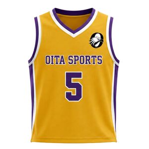 Ensemble uniforme de basket-ball pour hommes et femmes, maillot jaune et violet et short, vêtements de sport légers et confortables pour équipe Oita - Product Image 3