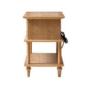 Mesita de noche hecha de madera de caoba de alta calidad con acabado natural y 2 cajones para uso en dormitorio. - Product Image 5