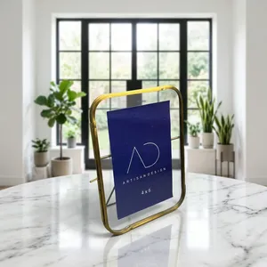 ARTISAN DESIGN Glass Portrait Tabletop <b>Picture</b> <b>Frame</b> Brass Finish Luxury Decorative Home Wedding Gift Premium Quality <b>small</b> size - Product Image 4