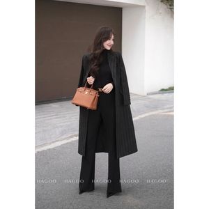 Abrigo largo tipo blazer para mujer, mezcla de lana, doble botonadura, cuello vuelto, manga larga, ropa de abrigo de invierno, bordado [B535] - Product Image 6