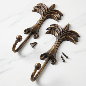 Antique Brass Coconut Palm <b>Tree</b> Wall Hook Tropical Leaf Design Vintage Metal Coat Hanger for Coastal Home Decor Beach <b>House</b> - Product Image 5