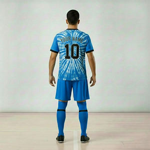 Conjunto de uniforme de fútbol personalizado con nombre de equipo, transpirable, con protección UV, rayas aplicadas, 100% poliéster, camiseta de manga corta - Product Image 4