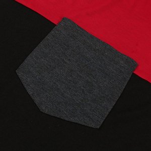 T-shirt à manches courtes pour homme, col rond, blocs de couleur, bordure contrastée, coupe classique, jersey en coton décontracté, noir et rouge, t-shirts pour homme - Product Image 6