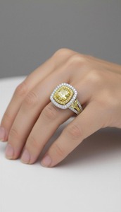 Fancy Yellow <b>Cushion</b> Lab Grown Diamond Prong Set <b>Ring</b> in 14K White Gold Fine Diamond <b>Ring</b> withy IGI Certified & VVS Clarity - Product Image 2