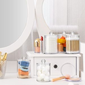 Lot de 8 distributeurs de cotons-tiges en acrylique avec couvercles et étiquettes – Boîtes de rangement transparentes pour cotons-tiges et cure-dents - Product Image 3