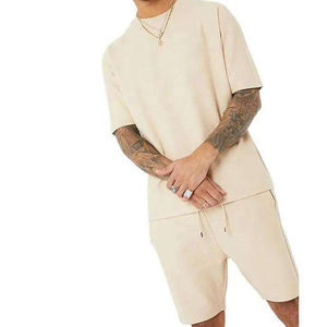 Ensemble deux pièces décontracté de qualité professionnelle pour hommes : T-shirts et shorts à manches courtes de couleur unie - Product Image 4