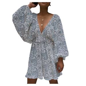 Nuevo Vestido de Algodón con Cuello en V Profundo y Mangas Farol para Mujer 2026 - Elegante y Versátil para Bodas y Fiestas de Verano - ¡Venta Caliente! - Product Image 2