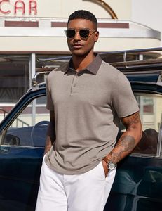 Chemise Homme en Coton et Spandex, Unie, Coupe Slim, Manches Courtes, Respirante, Douce et Confortable, en Piqué Tricoté 220g, Boutonnée, Style Décontracté - Product Image 2
