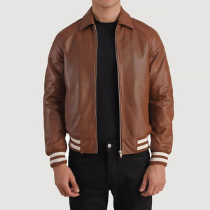 Best Seller Factory-Made Walton <b>Brown</b> <b>Leather</b> <b>Jacket</b> High Quality Real Sheepskin <b>Leather</b> Stand Collar for Winter <b>Leather</b> <b>Jacket</b> - Product Image 1