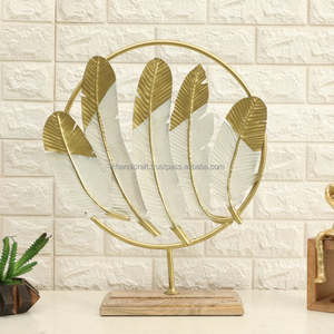 Just Arrived Unique Home <b>Table</b> Top Decor Carved Metal Feather Accent Wood Base Aluminium Handicraft for Ramadan Christmas Party - Product Image 4