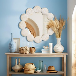 Whitewashed <b>Pine</b> Wood Arched Statement <b>Mirror</b> | Coastal Cottage Style Wholesale - Product Image 2