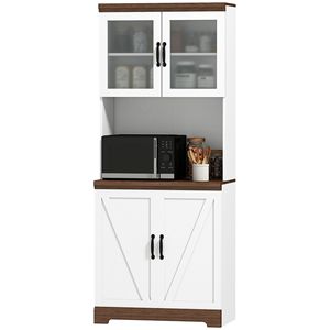 "Modern Farmhouse <b>Kitchen</b> <b>Pantry</b> Cabinet with Glass Doors & Adjustable Shelves" - Product Image 1