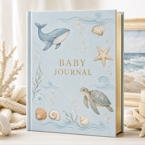 LABON Diario Personalizado para Bebés con Temática Oceánica, Libro de Recuerdos de Hitos del Bebé Bajo el Mar, Álbum de Recortes de Lujo con Tapa Dura de Lino y Detalles en Dorado, Venta al por Mayor - Product Image 1