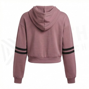 Heavy Cotton Fleece Cropped Hoodie For Women Casual Pullover Printed Crop <b>Top</b> <b>Silky</b> Crew Neck Winter Workout Hooded Tees - Product Image 2