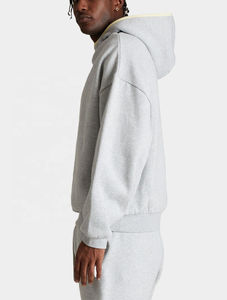 Ensemble jogging et sweat à capuche unisexe gris clair en polaire 100 % polyester brodé sur mesure, respirant et décontracté, coupe oversize, collection 2026 – Vente en gros - Product Image 3