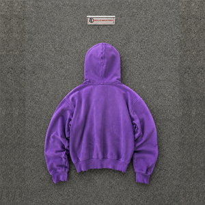 Sudadera con capucha morada extragrande para hombre con cremallera, diseño abstracto de cruz, forro polar lavado, estampado de puntos de algodón, corte regular - Product Image 6