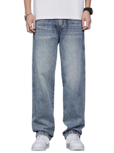 Mens Regular Fit Straight Leg Medium Blue <b>Jeans</b> Casual Washed Denim Pants Classic Vintage Streetwear Trousers <b>Soft</b> 100% Cotton - Product Image 1
