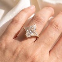 Bague de fiançailles populaire en diamant de laboratoire CVD taille marquise, or jaune 14 carats de haute qualité, avec pierres latérales en diamant synthétique, bijoux de mariage