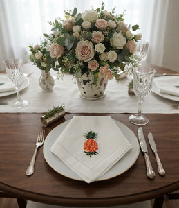 Custom Classic Square Cotton Napkin Embroidered Pineapple Durable Reusable <b>Machine</b> Washable Hemstitch Dinner Napkin Home Wedding - Product Image 2