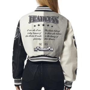 Chaqueta Universitaria Corta de Invierno Personalizada para Mujer, Chaqueta Varsity de Lana con Bordado Chenille, Elegante y Transpirable - Product Image 6