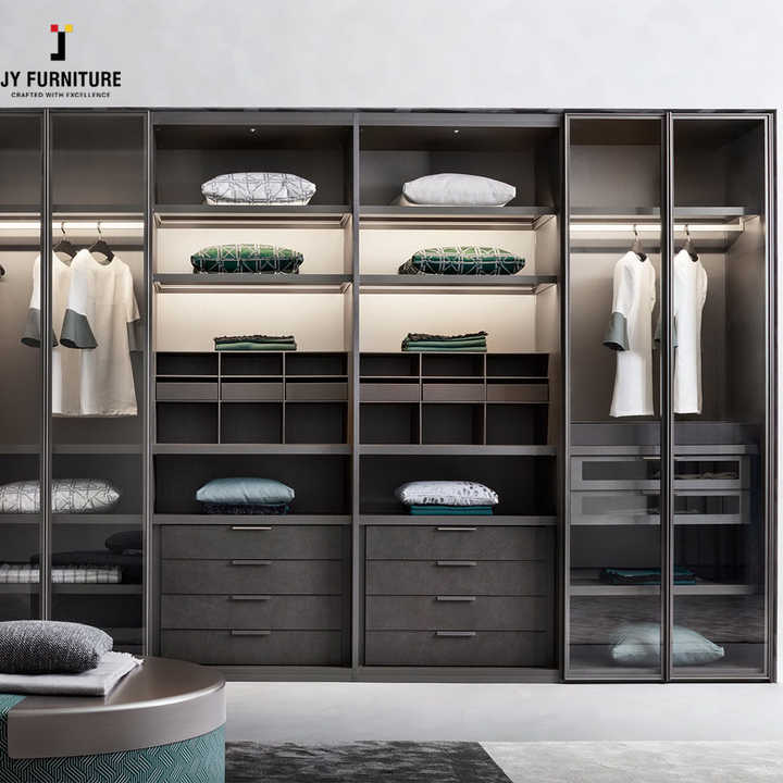 JY Furniture Large Storage RTA Hardwood Carcass Sliding Door Customized Style Bedroom Wardrobe Foldable