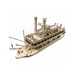 Educational Laser Cut Vintage Steamboat Puzzle |DIY Wooden Ship <b>Model</b> for Creative Learning Hobby <b>Building</b> & Nautical Decoration - Product Image 1