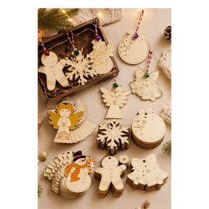 Ornements de Noël en bois, flocon de neige, bonhomme de neige, ange, cloche, décoration d'arbre, artisanat de style traditionnel - Product Image 1