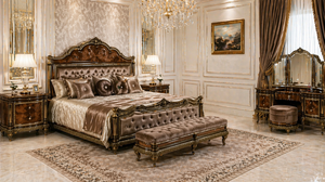 Juego de Cama de Lujo Inspirado en la Era Victoriana en Oro Blanco, Mesitas de Noche Personalizadas, Juego de Dormitorio de Madera de Teca, Muebles de Hotel Premium - Product Image 3