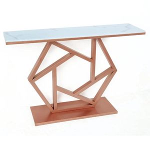 Console de salon LINEA en métal de forme hexagonale avec plateau en marbre blanc, table console de luxe en métal pour salon - Product Image 3