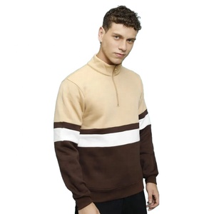 Sweat-shirt pour homme à col montant, demi-zip, color block, coupe droite, en coton tricoté, style décontracté automne - Product Image 4
