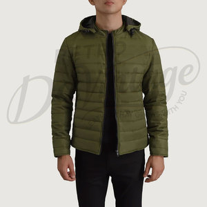 Veste matelassée slim fit pour homme, couleur olive, avec capuche, légère, rembourrée, coupe-vent, pour l'extérieur, hiver - Product Image 1