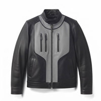 Veste en cuir pour homme, fermeture éclair intégrale, col montant, poches zippées, design moderne et intérieur doux