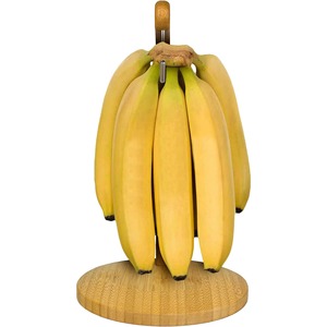 Support à fruits en bambou de forme circulaire, design suspendu, écologique, style simple, avec base en bois pour le rangement des fruits - Product Image 1