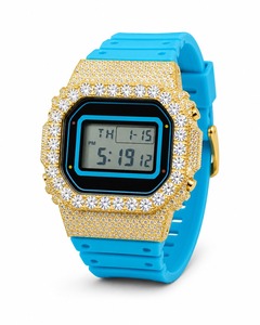 Unisex Digital <b>Watch</b> With Rhinestone Case Square Shape Gold Silicone Band - Product Image 6