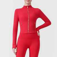 Vêtement de yoga de haute qualité, respirant, à haute élasticité, coupe ajustée, fermeture éclair intégrale, imperméable, en spandex/nylon, col montant