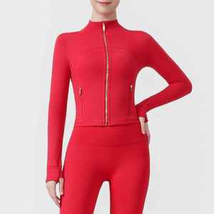 Vêtement de yoga de haute qualité, respirant, à haute élasticité, coupe ajustée, fermeture éclair intégrale, imperméable, en spandex/nylon, col montant - Product Image 1