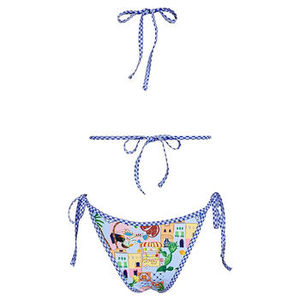 Top de bikini halter estampado para mujer con cordón ajustable, patrón azul, elastano elástico, poliéster, ajuste regular - Product Image 2