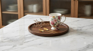 Bandeja Redonda de Madera para Servir con Borde Elevado, Acabado Rústico, Bandeja Decorativa para Exhibir Alimentos, Café y Té - Product Image 3